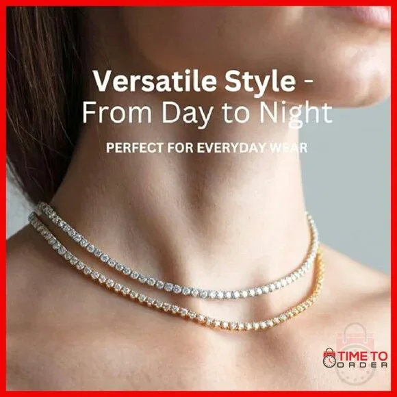 14K Gold Plated Tennis Necklace 3mm CZ Adjustable 15-18